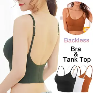 Women Tank Tops with U-Type Backless Bra and Low Back Bralette Wire-Free Comfortable and Sexy Underwear for Everyday Wear