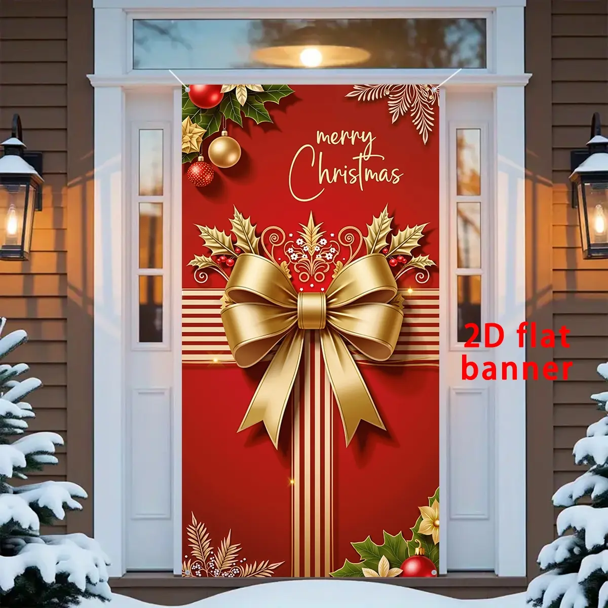 Christmas Door Banner, Festive Polyester Party Decor, Vivid Colors Durable Fabric, Indoor/Outdoor Holidays Decoration, Lettering