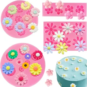 4Pcs Daisy Chrysanthemum Small Flower Silicone Molds for Fondant Cake Chocolate Polymer Clay Resin Candy Ice Cube Soap Wax Making DIY Cake Decoration Craft