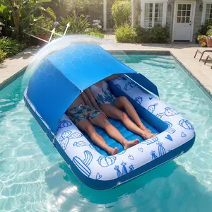fathersdaygift VEVOR Inflatable Pool Float with UPF 50+ Canopy, 82x 55 Large Tanning Pool Floating Lounger for Adults, 550LBS Capacity Sunbathing Lounger Floaties with Pillow, Phone Cup Holder for Water Fun