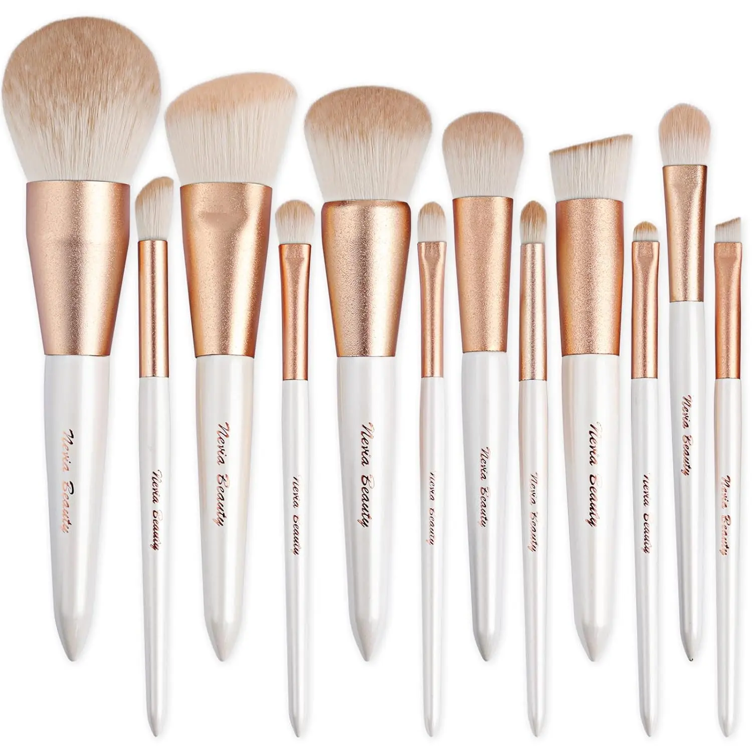 EVRCHGIEA 12pcs Cruelty-Free Synthetic Fiber Makeup Brushes Set - White Travel Set for Eye Shadow, Eyebrows, Eyeliner, Concealer, Lip Liner, Foundation