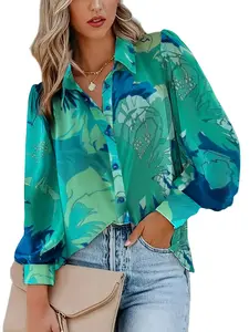 ZEAGOO Womens Shirts Button Down Printed Lantern Long Sleeve Blouse Fashion Casual Tops 2025