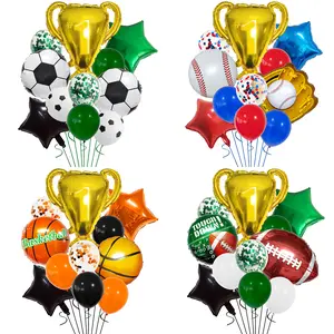 Sports Theme Foil Balloon Set – Soccer, Basketball, Football & Baseball Party Decorations