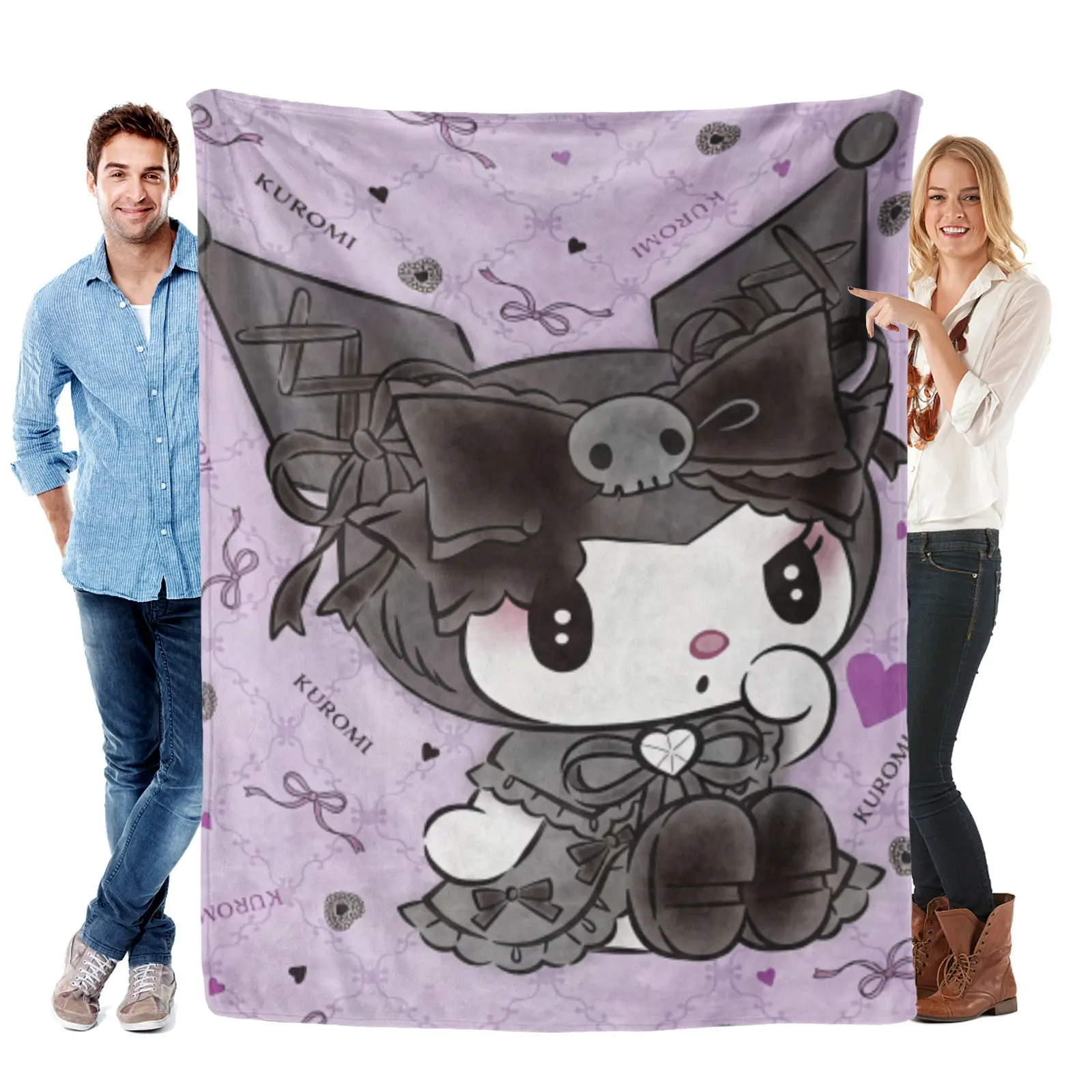 Sanrio Kuromi Purple Throw Blanket, Soft Flannel Lightweight Printed Blanket for Sofa Couch Bedroom