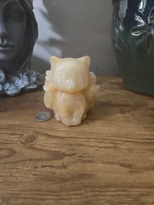 Orange Calcite Kitsune Carving, Hand-Carved Fox Figurine - Energizing Cleansing Stone for Balancing Emotions
