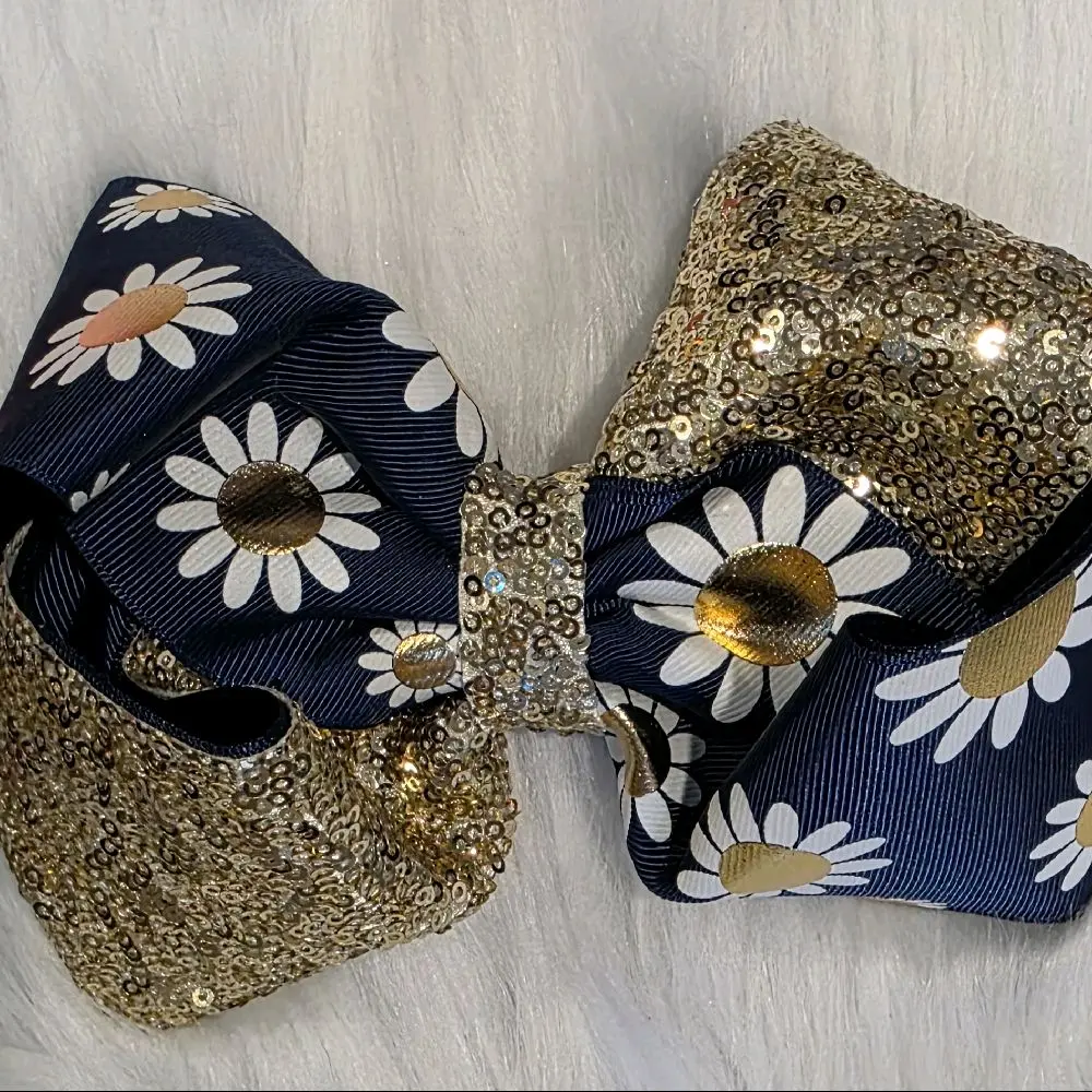 Shimmering Daisy Bow Hair Accessory for Girls, 6in Size
