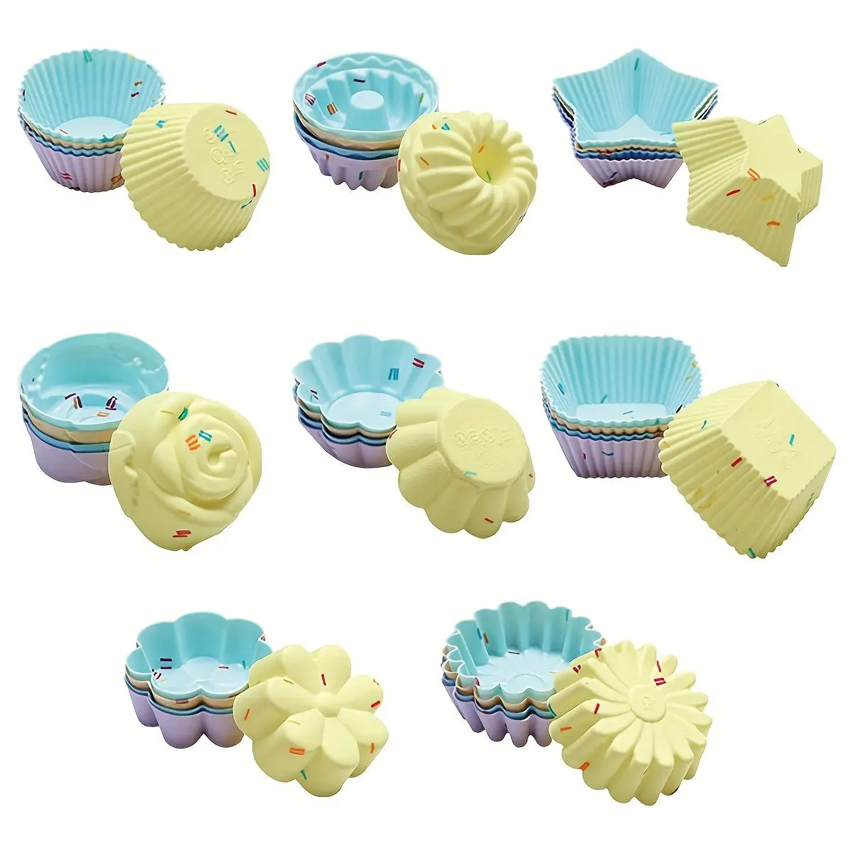 40 Pack Multi Shapes Silicone Cupcake Liners, Nonstick Cupcake Donuts Muffin Molds Pastry Liners Kitchen Supplies Reusable Nonstick Silicone Muffin Baking Cups for Air Fryer, Oven Baking