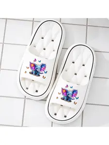 Starry Sky Elephant & Butterfly Print Slippers, Soft Sole Comfortable Home Slippers, Fashion Casual Slip-Ons For Outdoor Wear, New Spring Summer Non-Slip Wear-Resistant Slippers, Unisex Cute Style