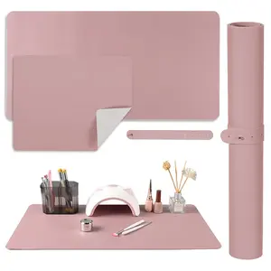 Nail Art Table Mat 2 PCS Nude Pink Fordable Soft Microfiber PU Leather Nail Mats Nail Arm Rest Pad for Acrylic Nails Manicure Desk Mat for Nail Tech Salon Home Nail Supplies