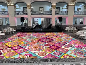 Mandala Sangeet Ceremony Floor Wrap for Indian Weddings & Sangeet Ceremonies Intricate Design Full-Color Print Removable Gloss Vinyl Easy Application & Removal Perfect for Banquet Halls & Indoor Venues