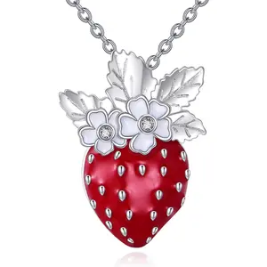 Cute Fruits Necklace Sterling Silver Pineapple/Strawberry Pendant Fruits Jewelry for Women Gifts