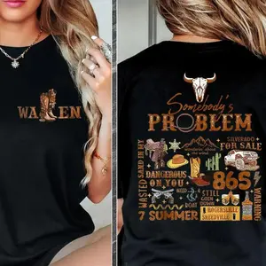 Wallen Western Country Music T-shirt Casual Streetwear Styles Trendy Gifts Country Music Shirt Cotton Fabric Crew Neck Short Sleeve Vintage Streetwear Trendy Top - For Men For Women