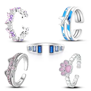 Whimsical Open Adjustable Ring Collection 925 Sterling Silver, Enamel,Animal/Travel/Heart Designs For Cute Jewelry,For Stackable Jewelry Lovers, Everyday Wear