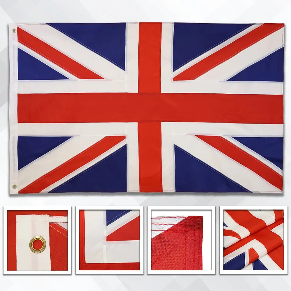 3x5 ft Embroidered United Kingdom Stripe Flag, 210D Oxford Poly Durable Brass-Grommets Banner with 4 Rows of Stitching for Indoor, Outdoor Home & Festive Supplies, 3X5ft