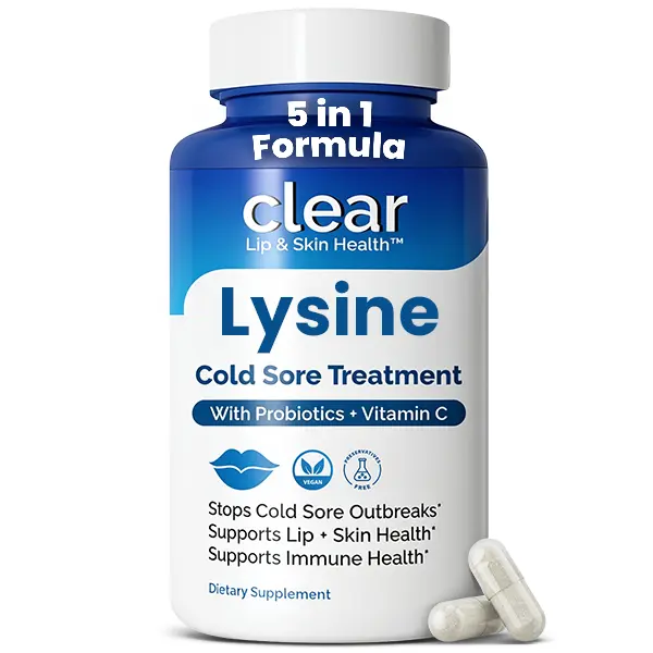 L-Lysine Cold Sore Defense Capsules with Probiotics & Vitamin C | Lip Support, Daily Cold Sore Prevention, Immune Support, Skin Health & Gut Health Supplement
