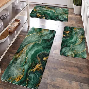 [Popular Choice]1PC, room decoration, bathroom decoration, bathroom floor mat, bathroom anti-slip mat, kitchen floor mat, green marble pattern floor mat, simple and luxurious theme decoration, soft and comfortable surface, reducing fatigue.
