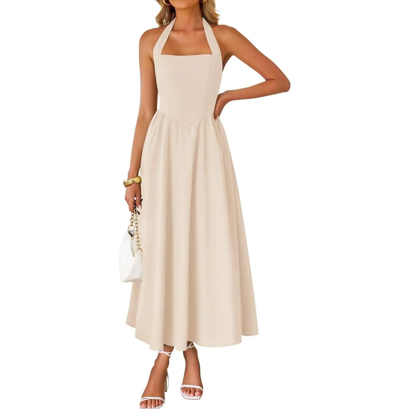 Women's Summer Sleeveless Halter Midi Dress 2026 Off Shoulder High Waist  Flowy Beach Wedding Guest Long Dresses - TikTok Shop