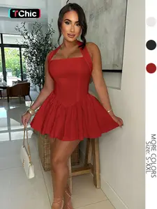 Women's Solid Color  Sleeveless Dress, Fashion Casual Halter  Short Dress for Daily Outdoor Wear, Women Dress for Summer