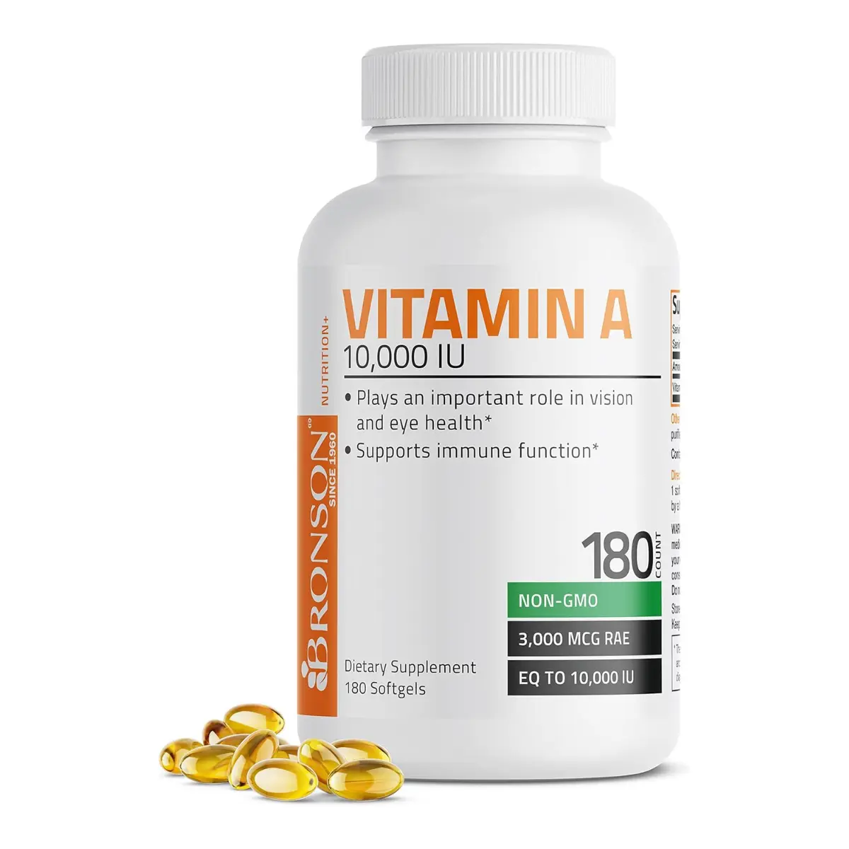 Bronson Vitamin A 10,000 IU Premium Non-GMO Formula Supports Healthy Vision & Immune System and Healthy Growth & Reproduction, 180 Softgels