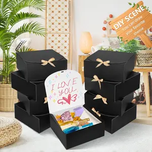 10pcs High-End Black Gift Boxes, Foldable Flip-Top Paper Gift Boxes, Elegant, Thickened, Durable Rectangular Gift Boxes, Various Sizes Of Gift Boxes, Surprise Gift Boxes - Packaging Boxes - Gift Bags-Perfect For Birthdays, Father'S Day, Mother'S Day