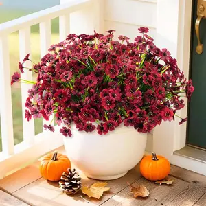 Artificial Mums Fall Fake Flowers for Outdoors, 8 Bundles Faux Mums for Outdoor Planters Autumn Decorations,UV Resistant Silk Flowers for Front Porch Garden Patio Home Decor(Brown)