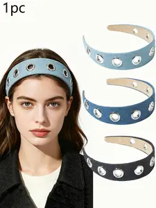 Elegant Women's Denim Wide Edge Metal Rivet Hairband, Sweet Cool Style, Versatile Headband for Daily Use, Parties, and Gatherings