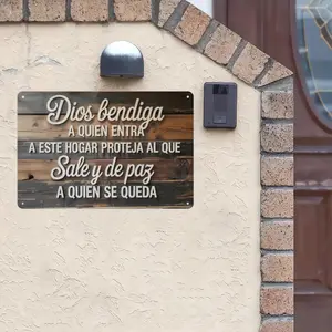 2D Flat 1pc 12*8in "Dios bendiga a quien entra" Spanish Blessing Metal Sign.Suitable for Entryway, Hispanic Home, Church.Durable Weather-Resistant Decor, Gift for Spanish-Speaking Christian Families.