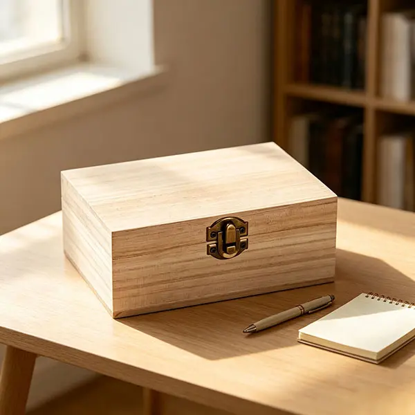 1-piece unfinished, unpainted wooden box with a hinged lid; a blank wooden storage box suitable for painting and crafts/DIY projects, ideal for storing jewelry and accessories.