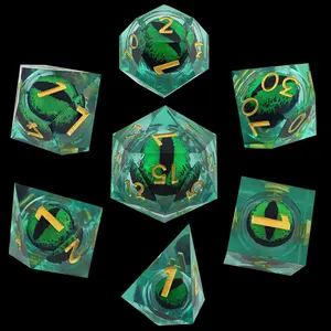 7pcs Dragon Eye Themed Dice Set - Iridescent Liquid Core, Multi-Sided Polyhedral D20s, ABS Resin, Perfect for DND, MTG, Pathfinder & Tabletop RPGs, with Unique Cat Design, Gaming Dice Set|Unique Die Shapes|Visual Appeal Dice