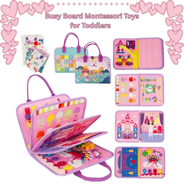 Montessori Toddler Cardboard Busy Board - Preschool Learning Tool, Sensory Playset, Fine Motor Skills Educational Toy, Indoor Play Learning Fun, Montessori at Home Travel Activity Set, Mother's Day Gift for New Moms