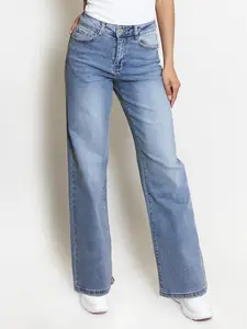 Women's Trendy Denim Mid-Rise Stretch Wide Leg Pocket Jeans