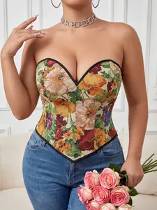 Women's Plus Size Oil Painting Style Bustier Corset, Back Lace-Up Adjustable Waist Training, Vintage Floral Tapestry Fabric, Sweetheart Neckline Design, Sexy Y2K Aesthetic Style, Perfect Daily Wear & Party Outfit Essential