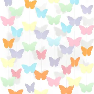 40  Pastel Birthday Decorations Banner Butterfly Streamers Garland Paper Banner  Party Supplies,  Butterfly Wedding Pastel  Shower Decorations