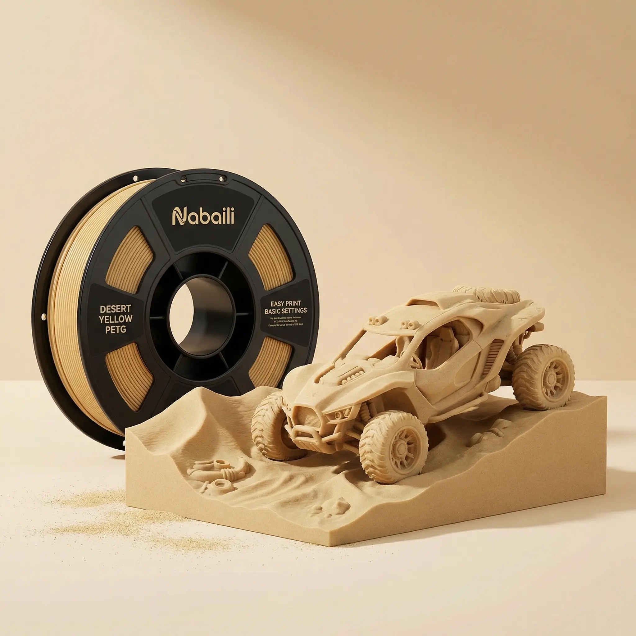 Nabaill PETG 3D Printing Filament - Desert Yellow, Fused Deposition Modeling 3D Printing Supplies, Easy-to-Print Base Settings, Ideal for Detailed Models
