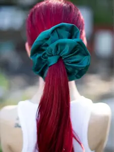 Billy and Harris Jumbo XL Satin Hair Scrunchie in Dark Green