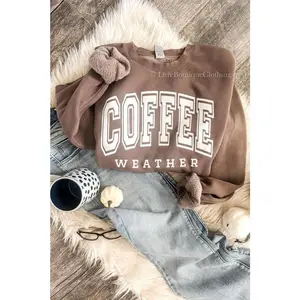 Coffee Weather Puff Print Sweatshirt, Coffee Sweatshirt - Lighter Brown, Gift For Him, Gift For Her, No-Fade Colors, Wash After