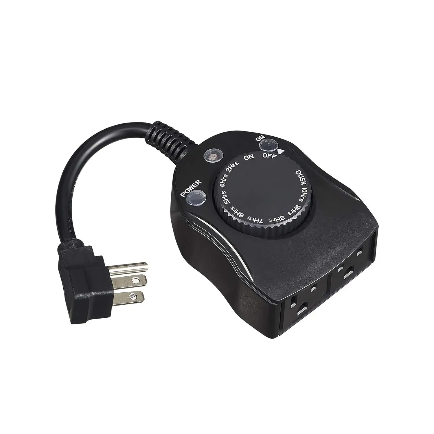 P-PDT07 Outdoor Dusk-to-Dawn Light Sensor Timer Outlet, Weatherproof Wall Socket with 2 Grounded Outlets, 15A 1/2HP, ETL Listed, 1 Dusk Function, 8 Countdown Functions, Easy to Use, Timer Dial Included for Outdoor Lighting, Photocell Light Sensor