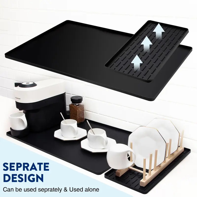 2 in 1 Silicone Coffee Mat, 1 Set Detachable Coffee Machine Drain Pad, Non-slip Coffee Machine Mat, Coffee Bar Mat, Kitchen Accessories