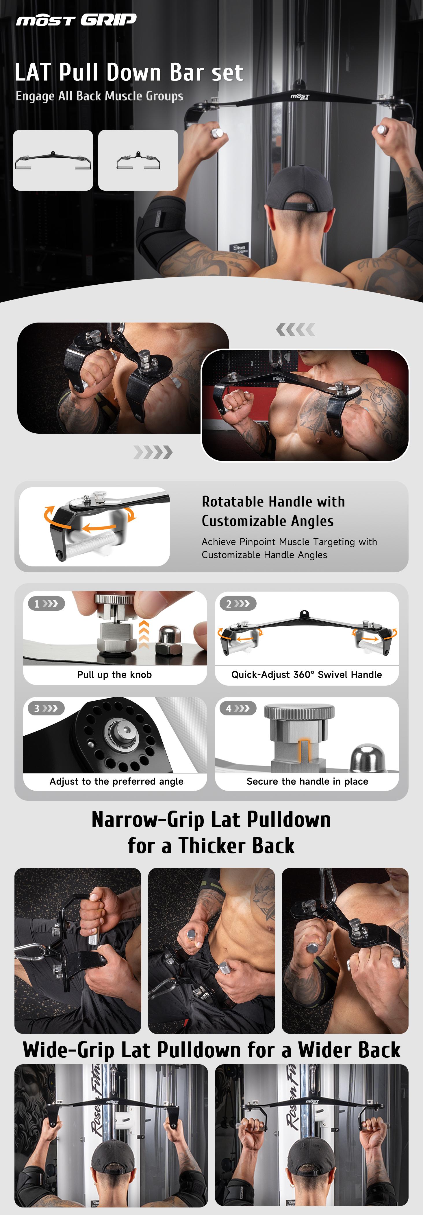 MOST GRIP Lat Pull Down Bar Set with 360° Rotatable Handles, Lat Pulldown Attachments for Whole Back Training, Heavy-Duty Locking LAT Pulldown Bars for Home Gym Cable MOST GRIP Lat Pull Down Bar Set with 360° Rotatable Handles, Lat Pulldown Attachments for Whole Back Training, Heavy-Duty Locking LAT Pulldown Bars for Home Gym Cable