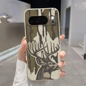 Rounded Edge Phone Case for Google Pixel 10 9 8 7 Pro A XL Forest Monarch Stag Pattern Pocket-Friendly Shockproof Liquid Silicone Protective Soft Smartphone Casing
