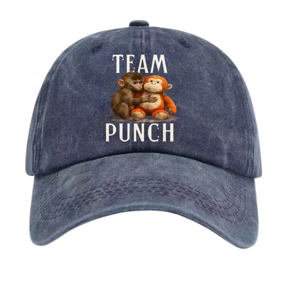Team Punch Vintage Arcy Text Baby Monkey Unisex Washed Baseball Cap, Casual Wear