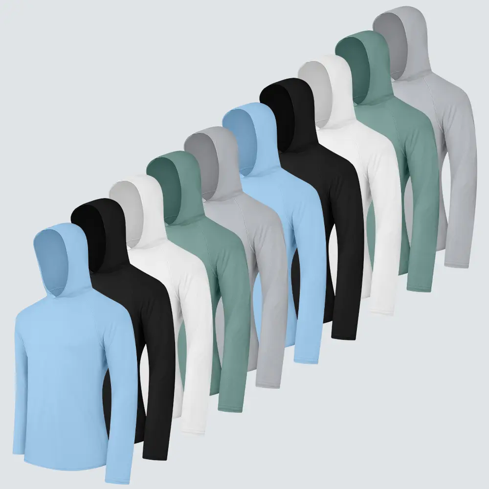 Noeallyrisss 10 pcs Men's Athletic Hoodies - Athletic Top, Fitness Sport Top, Activewear Clothes with Long Sleeves, UPF 50+ UV Shielding Sun Protection Rash Guards for Fishing