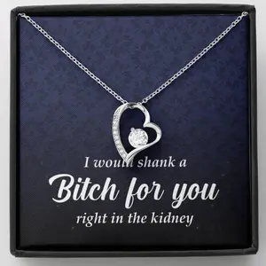 Personalized Best Friend Gift, Forever Heart Necklace, Bitch For You, To My Bestie, Because Of You, Gift For Friends, BFF Gift, Unique Friendship Gift