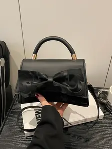 Elegant Women's Bow Handbag with Metal Accessories, Detachable Shoulder Strap, Fashion Crossbody Bag for Daily Use, Stylish Accessory, Handbag Shoulder Purse