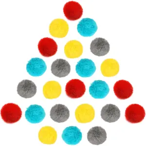 Pom Pom Balls, 24 Multi-Colored Soft Enrichment Pom Poms, 2" Fuzzy Flash Balls for Indoor Kitten, Assorted Soft Artificial  Orbs for Feline's  and Brain Workout
