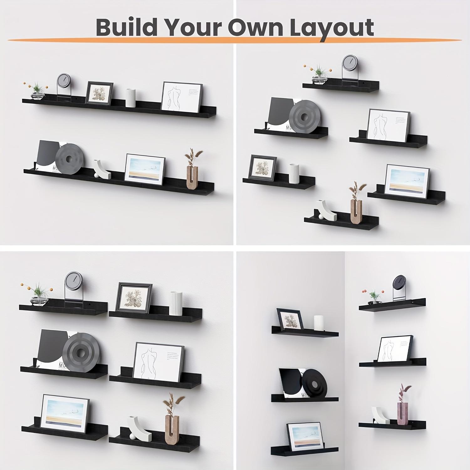 6 Rustic Wood Shelves - Carbonized Black Floating Shelves - Wall Mounted Shelf - The Best Gifts for Thanksgiving and Christmas, Floating Shelves