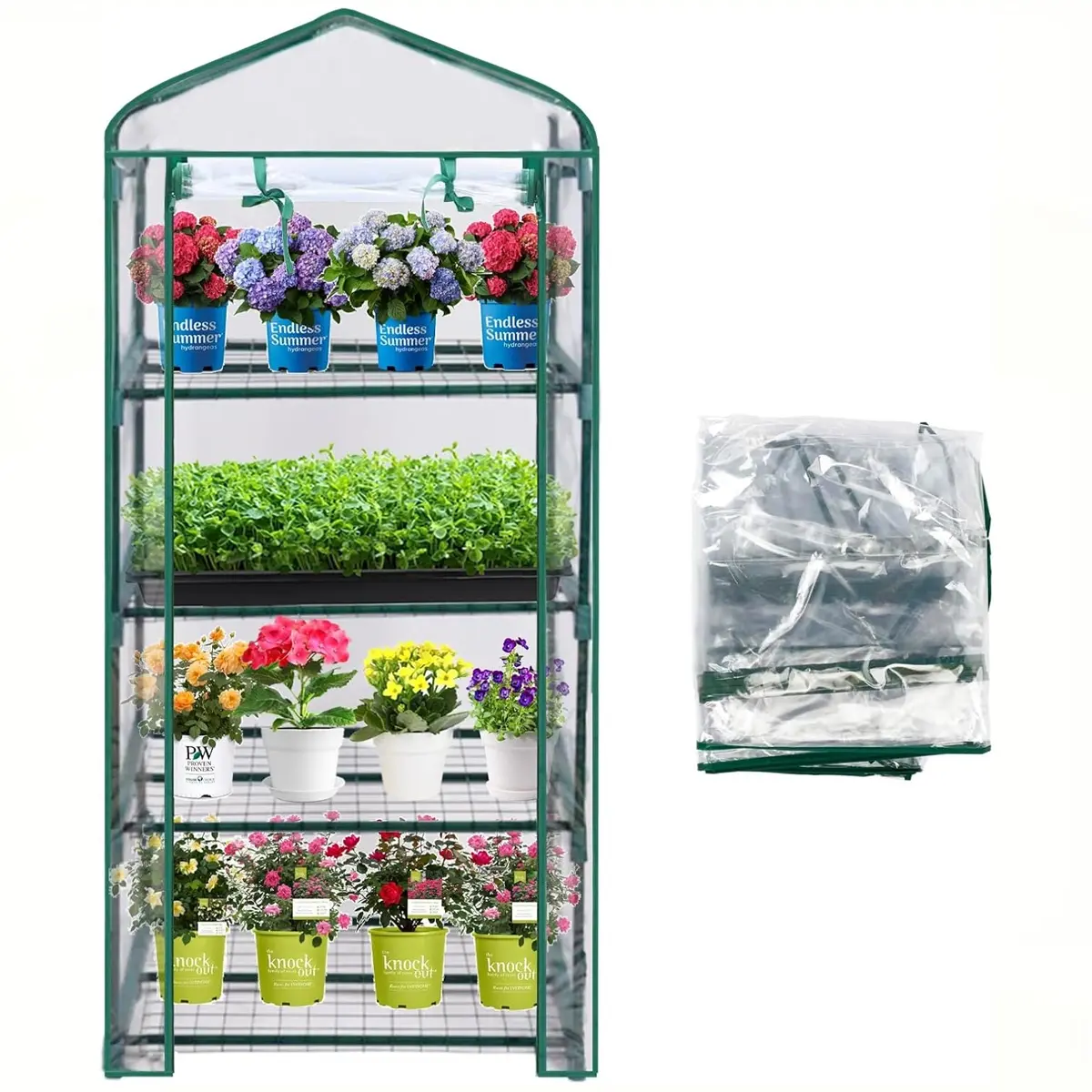 4-Tier Greenhouse Replacement Cover Clear PVC Greenhouse Replacement Cover with Roll-Up Zipper Door - 27" L x 19" W x 61" H (Cover Only) Access