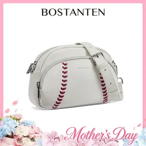 【Mother's Day Gift】BOSTANTEN Baseball Crossbody Purse for Women,Small Shoulder Bag Vegan Leather Sports Moms with Adjustable Strap,clear bag stadium approved for baseball game fan Casual Daily SpringStatements