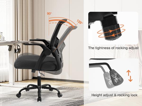 Ergonomic Office Chair, Fixed Mesh Mid Back Computer Chair with Lumbar Support for Home Waiting Area Reception Conference Room
