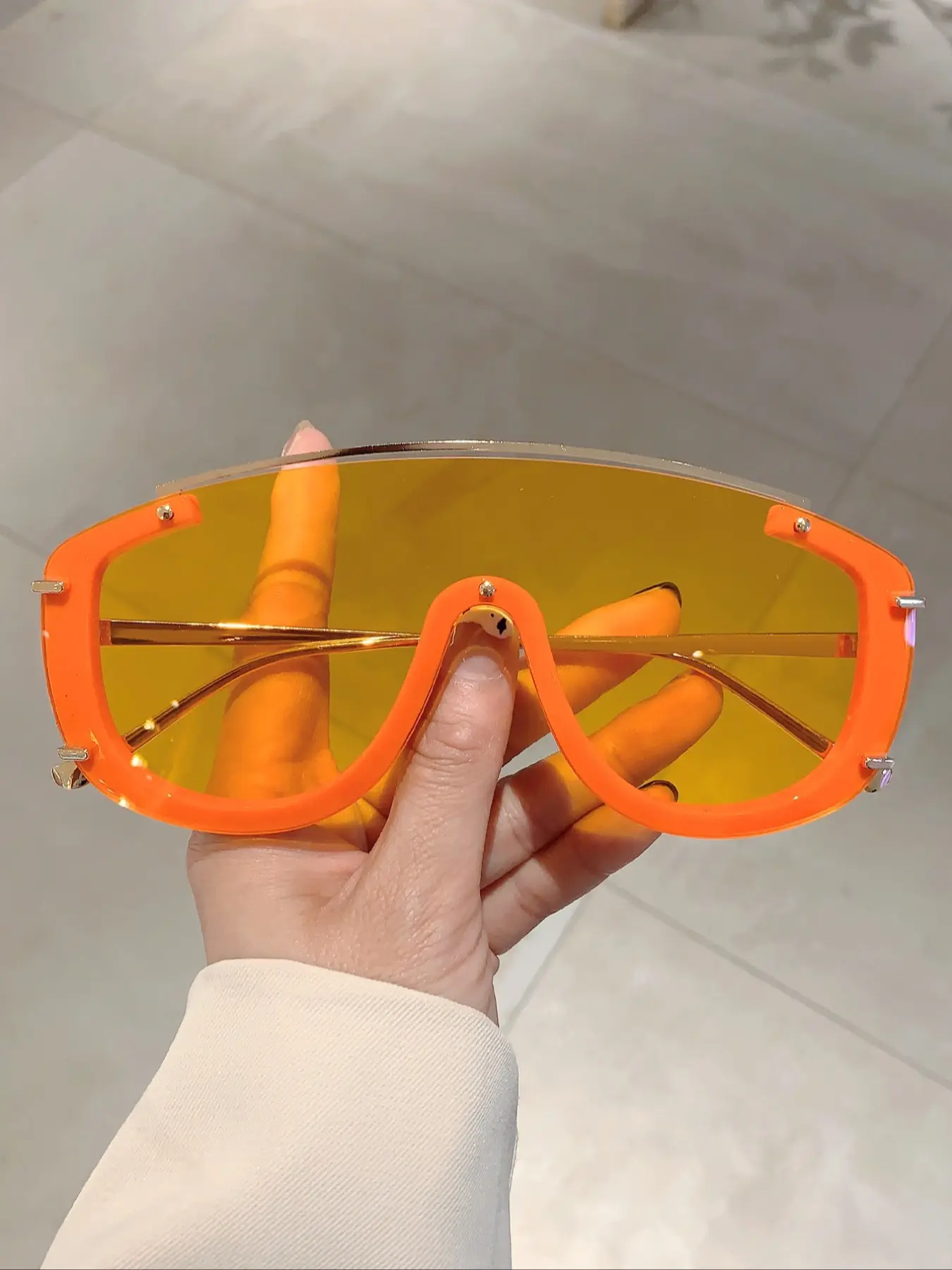 New Women's Shield-Shaped Half Frame Fashion Glasses, Multi-Color Lenses, High-End Studs Decoration, Stylish One-Piece Design, Street Style Shades